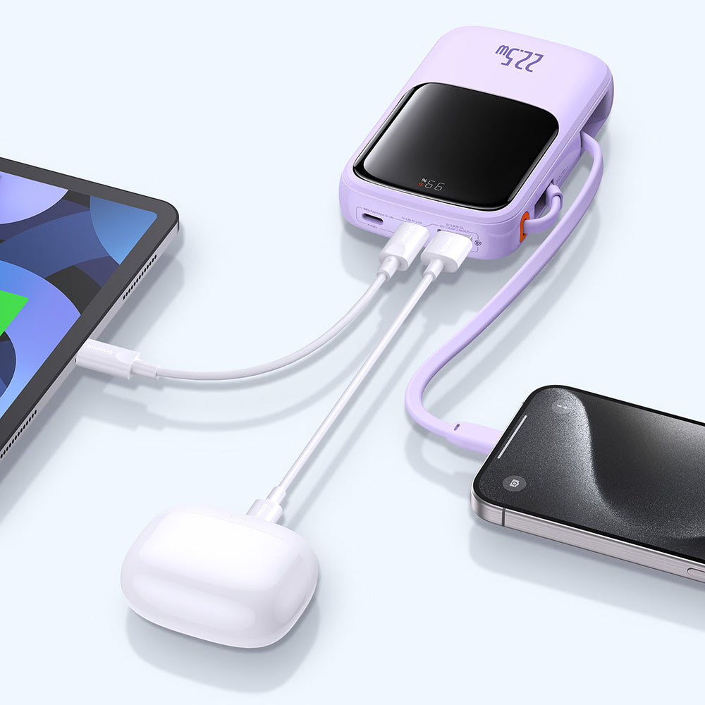 Bateria Externa Baseus Qpow Pro+, 10000mAh, 22.5W, QC + PD, 1 x USB-A - 2 x USB-C, Roxo P10067101513-00