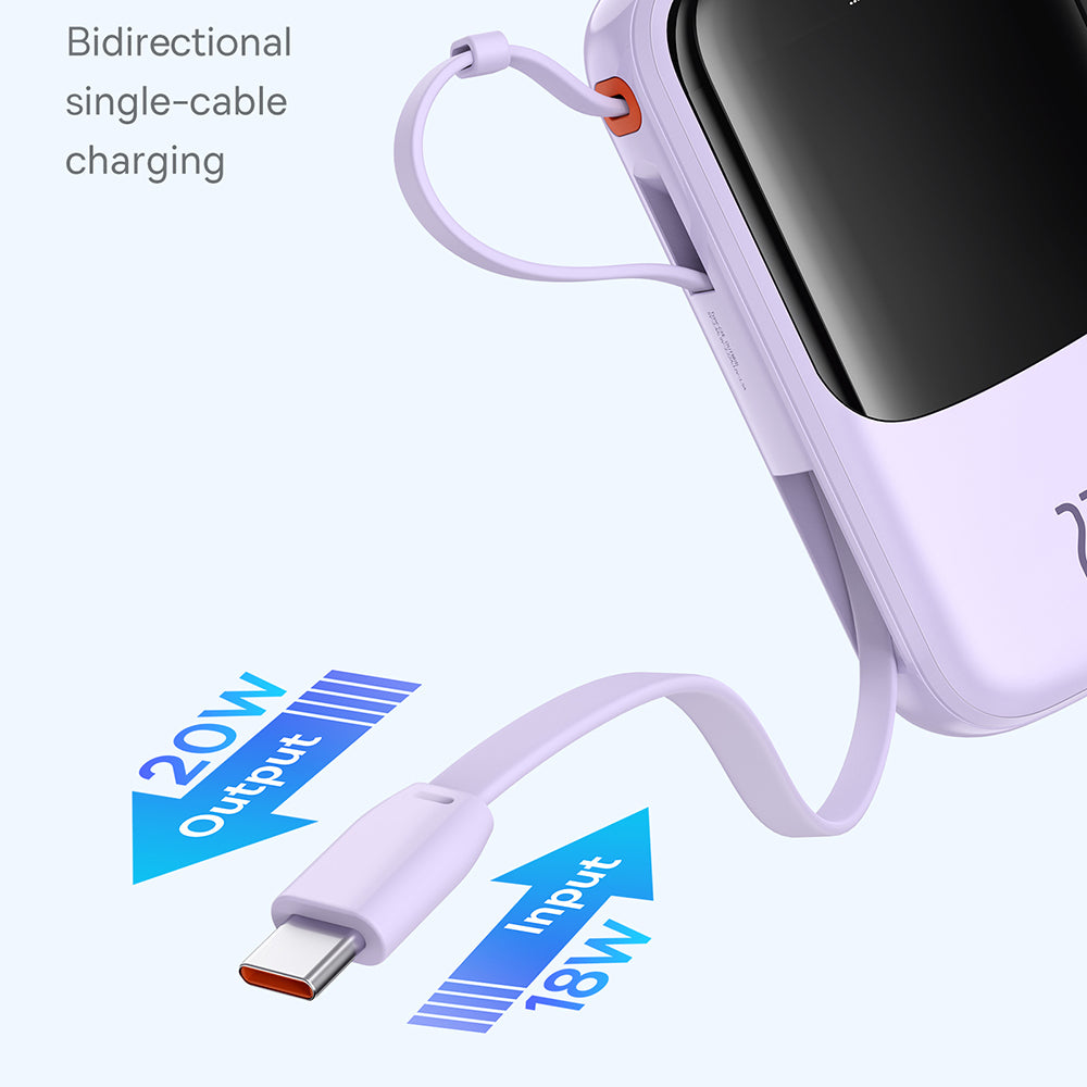 Bateria Externa Baseus Qpow Pro+, 10000mAh, 22.5W, QC + PD, 1 x USB-A - 2 x USB-C, Roxo P10067101513-00