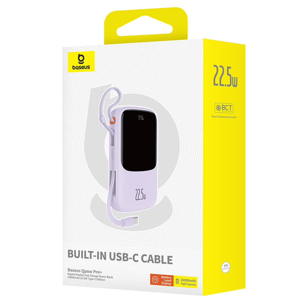 Bateria Externa Baseus Qpow Pro+, 10000mAh, 22.5W, QC + PD, 1 x USB-A - 2 x USB-C, Roxo P10067101513-00