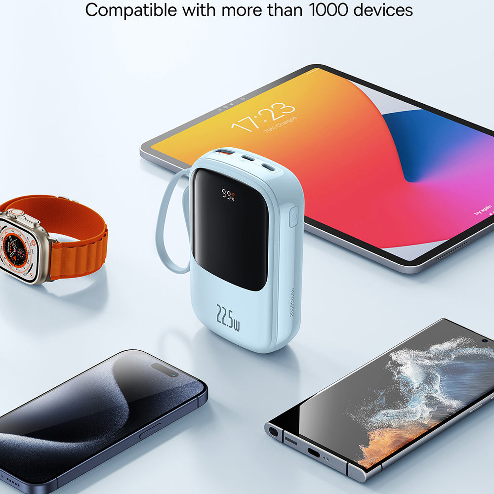 Bateria Externa Baseus Qpow Pro+, 20000mAh, 22.5W, QC + PD, 1 x USB-A - 2 x USB-C, Azul P10067103313-00