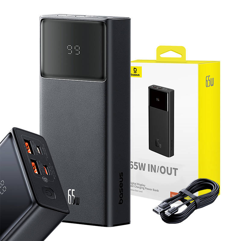 Bateria Externa Baseus Star Lord, 20000mAh, 65W, QC + PD, 1 x USB-C - 2 x USB-A, Preta P10022906113-00