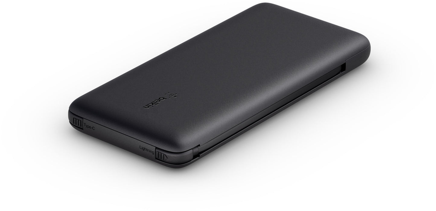Bateria Externa Belkin BoostCharge Plus, 10000mAh, 23W, QC + PD, 1 x Lightning - 2 x USB-C, Preta BPB006btBLK