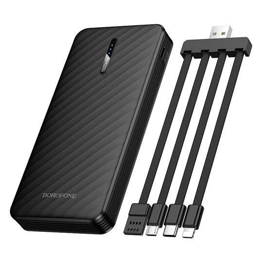 Bateria Externa Borofone BJ84 Smooth, 10000mAh, 10W, 1 x Lightning - 1 x microUSB - 1 x USB-A - 1 x USB-C, Preta