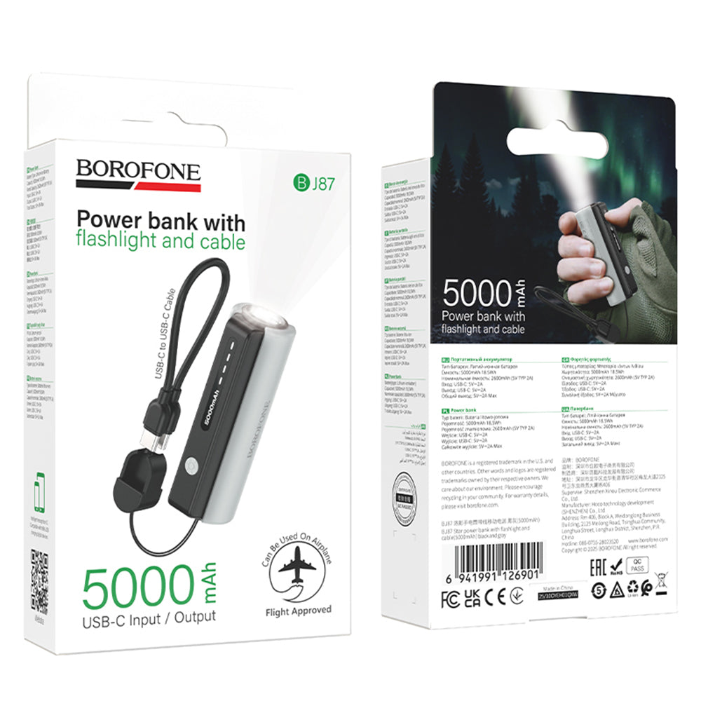 Bateria Externa Borofone BJ87 Star, 5000mAh, 10W, 1 x USB-C, Cinzento