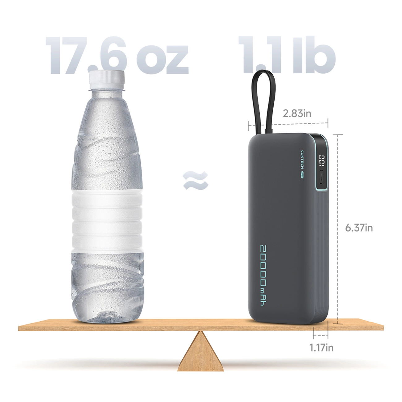 Bateria Externa Cuktech, 20000mAh, 55W, QC + PD, 1 x USB-A - 2 x USB-C, Cinza CUKP200NGLDG