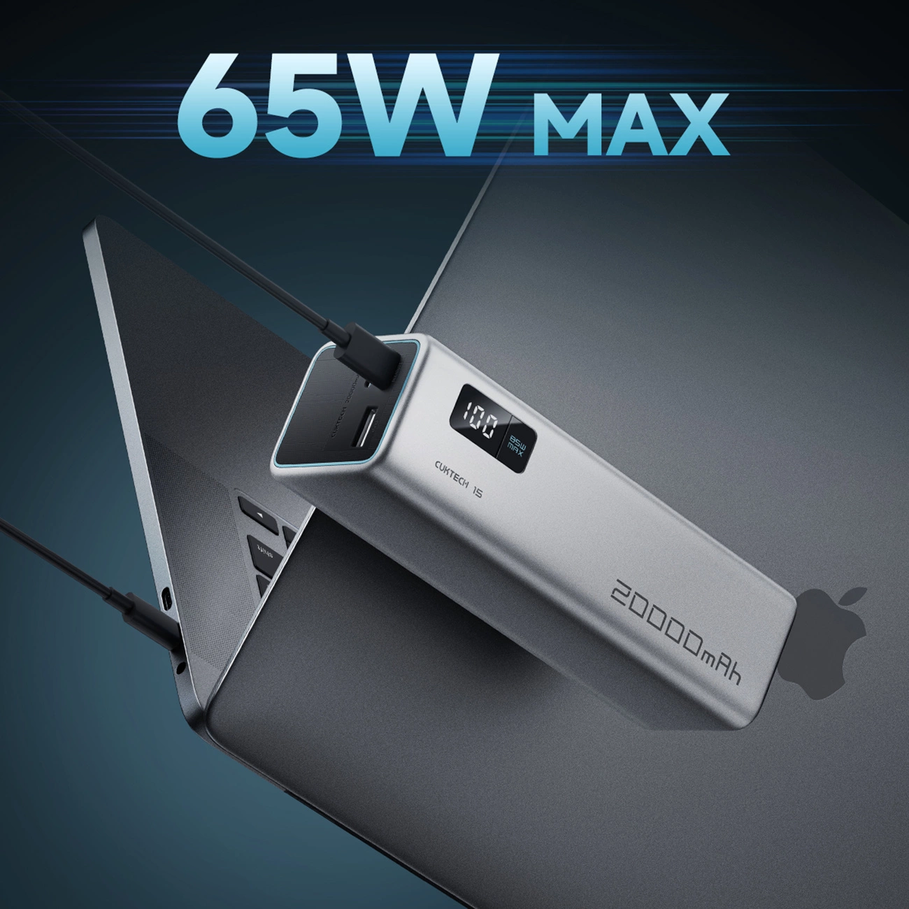 Bateria Externa Cuktech, 20000mAh, 100W, QC + PD, 1 x USB-A - 2 x USB-C, Cinzento CUKP200XGLGR