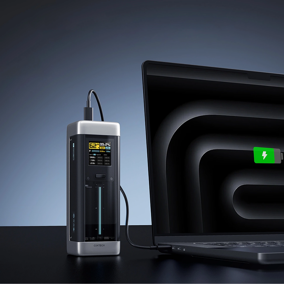 Bateria Externa Cuktech, 25000mAh, 210W, QC + PD, 1 x USB-A - 2 x USB-C, Preta CUK00P23GLBK