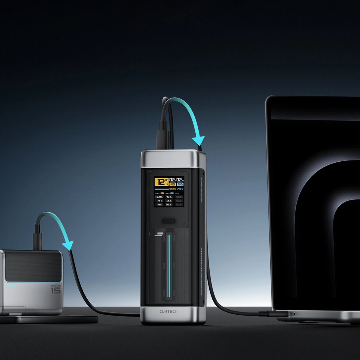 Bateria Externa Cuktech, 25000mAh, 210W, QC + PD, 1 x USB-A - 2 x USB-C, Preta CUK00P23GLBK