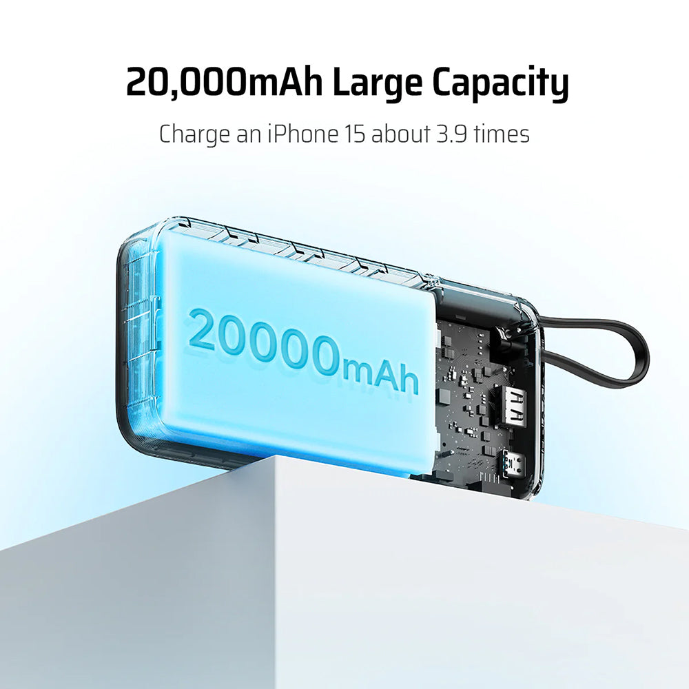 Bateria Externa Cuktech LPB200N, 20000mAh, 45W, QC + PD, 1 x USB-A - 2 x USB-C, Branco CUKP200NGLLG