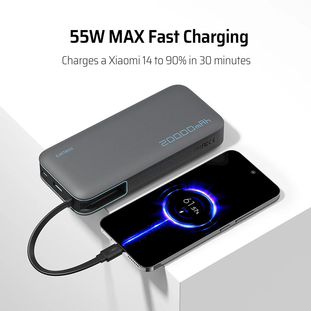 Bateria Externa Cuktech LPB200N, 20000mAh, 45W, QC + PD, 1 x USB-A - 2 x USB-C, Branco CUKP200NGLLG