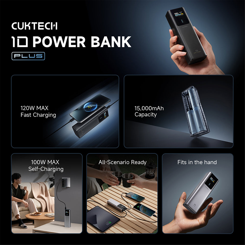 Bateria Externa Cuktech PB150P, 15000mAh, 120W, QC + PD, 1 x USB-A - 2 x USB-C, Cinzento CKPB150POSGR