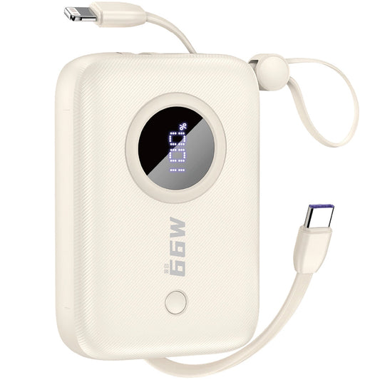 External Battery Dudao K14, 10000mAh, 66W, QC + PD, 1 x USB-A - 1 x USB-C, Beige