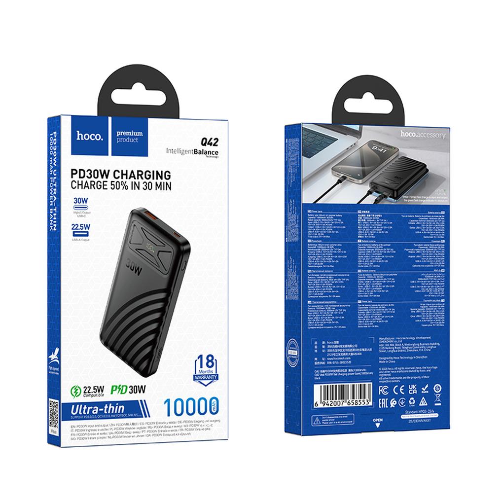 Bateria Externa HOCO Q42, 10000mAh, 30W, QC + PD, 1 x USB-A - 1 x USB-C, Preta