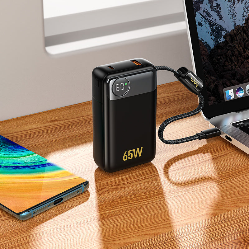 Bateria Externa HOCO Q53, 12000mAh, 65W, QC + PD, 1 x USB-A - 2 x USB-C, Preta