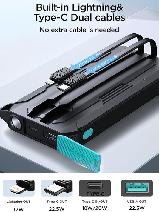Bateria Externa Joyroom JR-L017, 10000mAh, 22.5W, QC + PD, 1 x Lightning - 1 x USB-A - 2 x USB-C, Preta