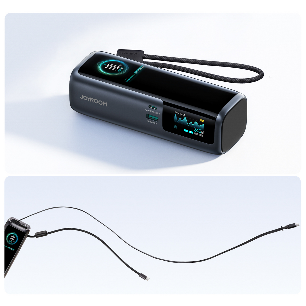Bateria Externa Joyroom PODIX PR70, 25000mAh, 240W, QC + PD, 1 x USB-A - 3 x USB-C, Preta