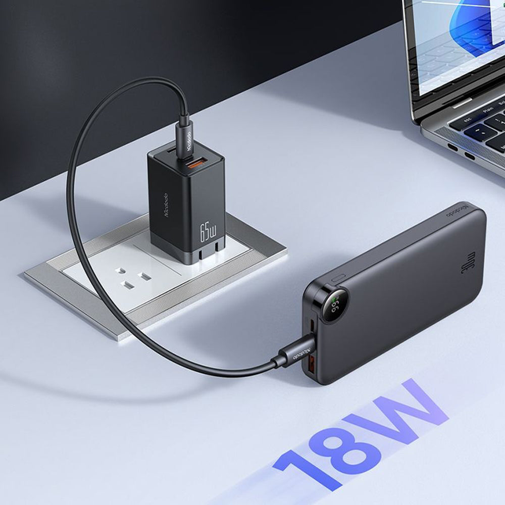 McDodo MC-3850 External Battery Display, 10000mAh, 30W, QC + PD, 1 x USB-A - 2 x USB-C, Black