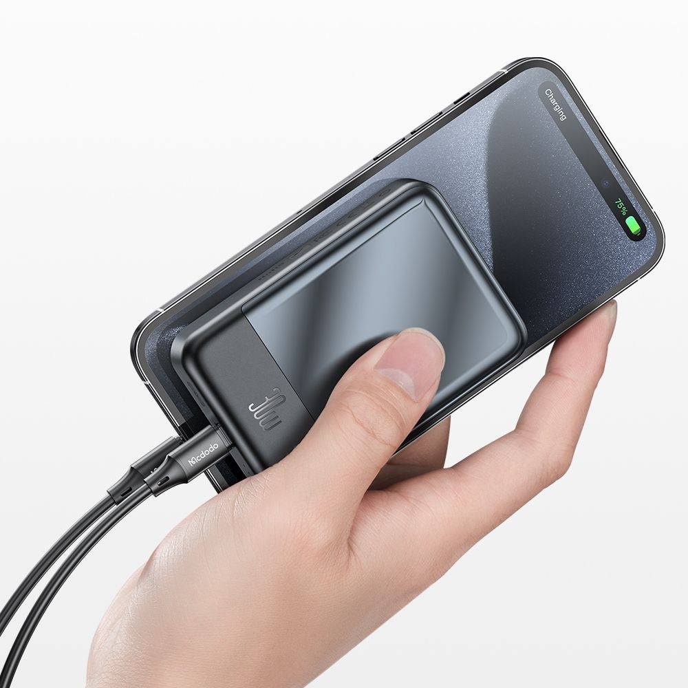 Bateria Externa Wireless McDodo MC-5931 Ambilight, 10000mAh, 30W, PD + FQI, 1 x QI - 1 x USB-C, Preta