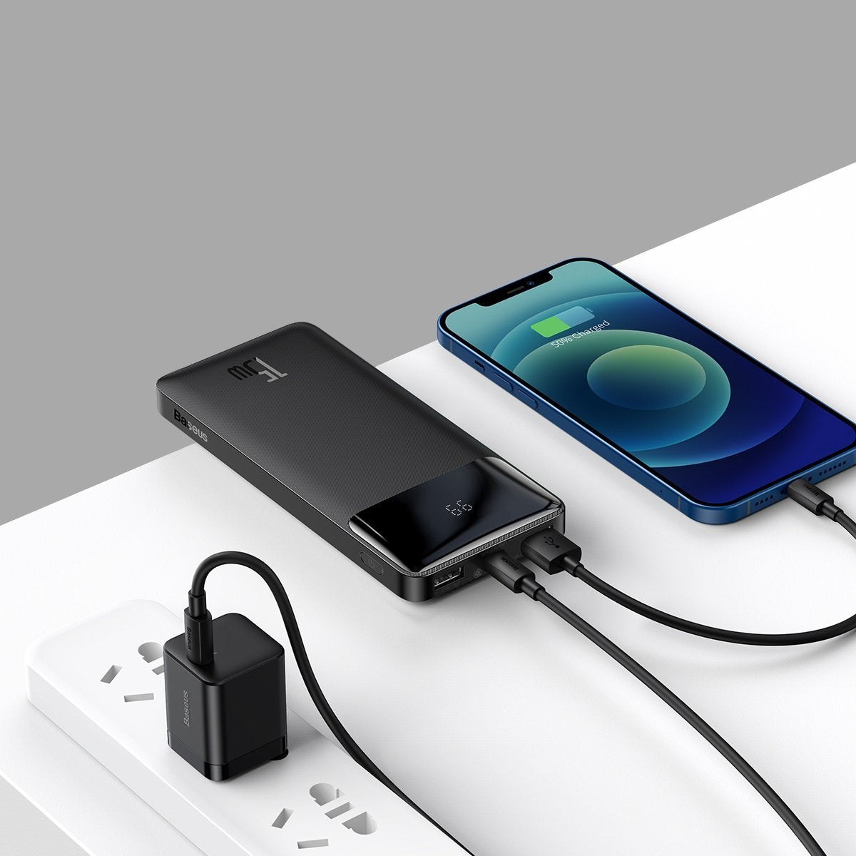 Bateria externa Baseus Bipow, 10000mAh, 15W, 1 x USB-C - 2 x USB-A, preto PPBD050001