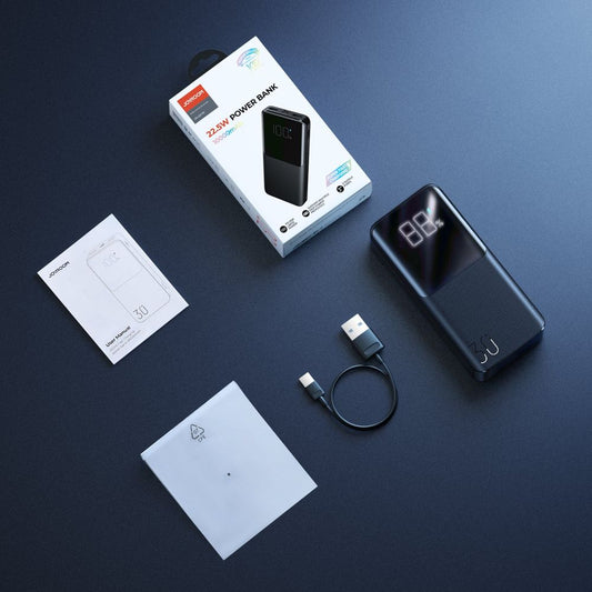 Bateria Externa Joyroom JR-QP193, 30000mAh, 22,5W, QC + PD, 1 x USB-C - 2 x USB-A, Preta