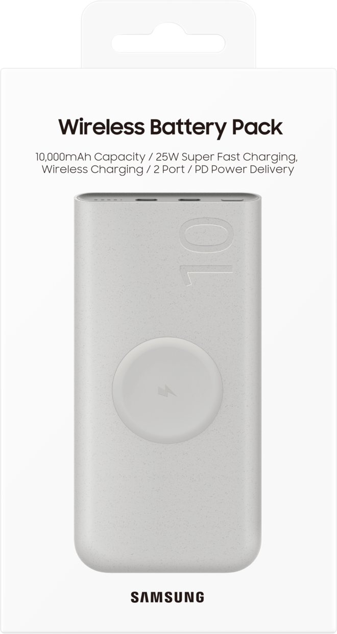 Bateria Externa Wireless Samsung, 10000mAh, 25W, PD + FQI, 1 x QI - 2 x USB-C, Bege EB-U2510XUEGEU