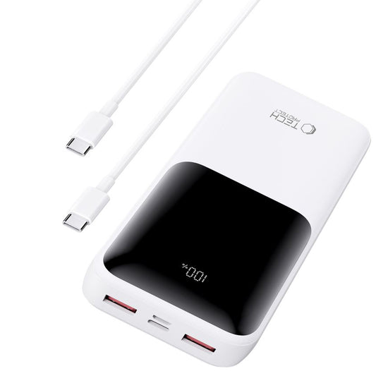 Bateria Externa Tech-Protect PB02, 20000mAh, 22.5W, QC + PD, 1 x USB-C - 2 x USB-A, Branca