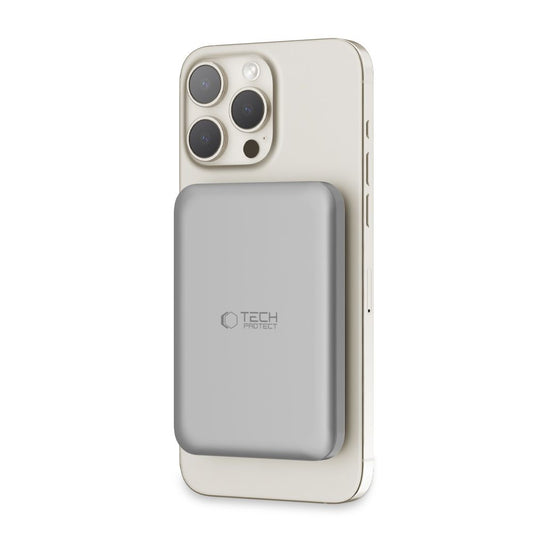 Bateria externa sem fios Tech-Protect PB10 LifeMag, 5000mAh, 15W, PD + FQI, 1 x QI - 1 x USB-C, cinzento