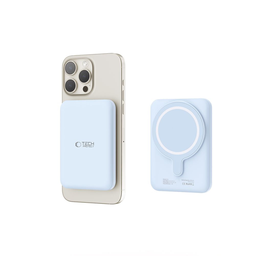External Wireless Battery Tech-Protect PB10 LifeMag, 5000mAh, 15W, PD + FQI, 1 x QI - 1 x USB-C, Blue