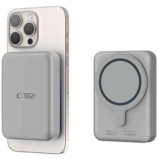 Bateria externa sem fios Tech-Protect PB11 LifeMag, 10000mAh, 15W, PD + FQI, 1 x QI - 1 x USB-C, cinzento