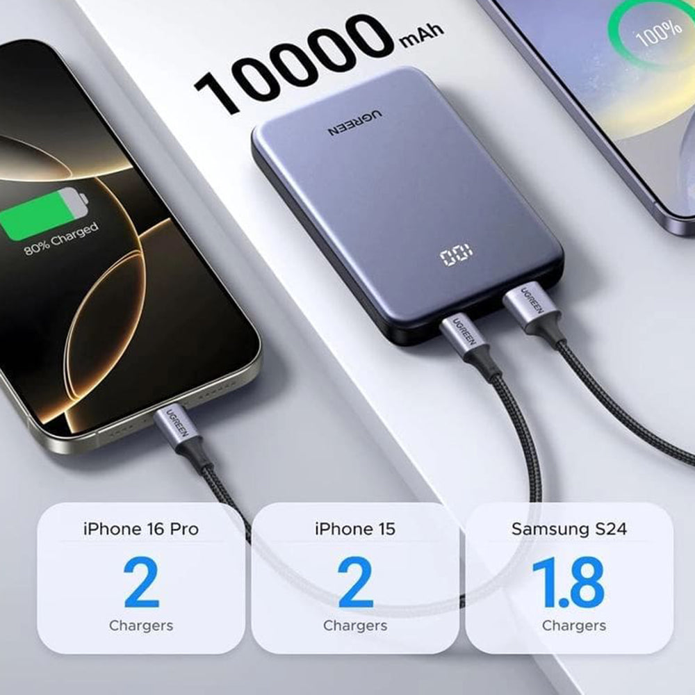 Bateria Externa UGREEN 75131B, 10000mAh, 22.5W, QC + PD, 1 x USB-A - 1 x USB-C, Cinzento