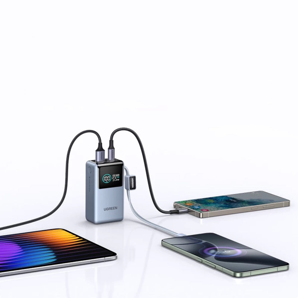 Bateria Externa UGREEN Nexode Pro PB727 (75701B), 10000mAh, 55W, QC + PD, 1 x USB-A - 2 x USB-C, Cinzento
