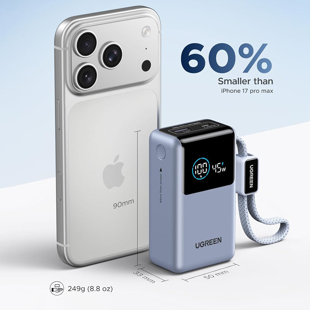 Bateria Externa UGREEN Nexode Pro PB727 (75701B), 10000mAh, 55W, QC + PD, 1 x USB-A - 2 x USB-C, Cinzento