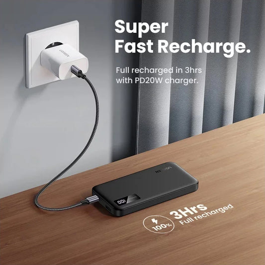 Bateria Externa UGREEN PB311, 10000mAh, 22.5W, QC + PD, 1 x USB-C - 2 x USB-A, Preta