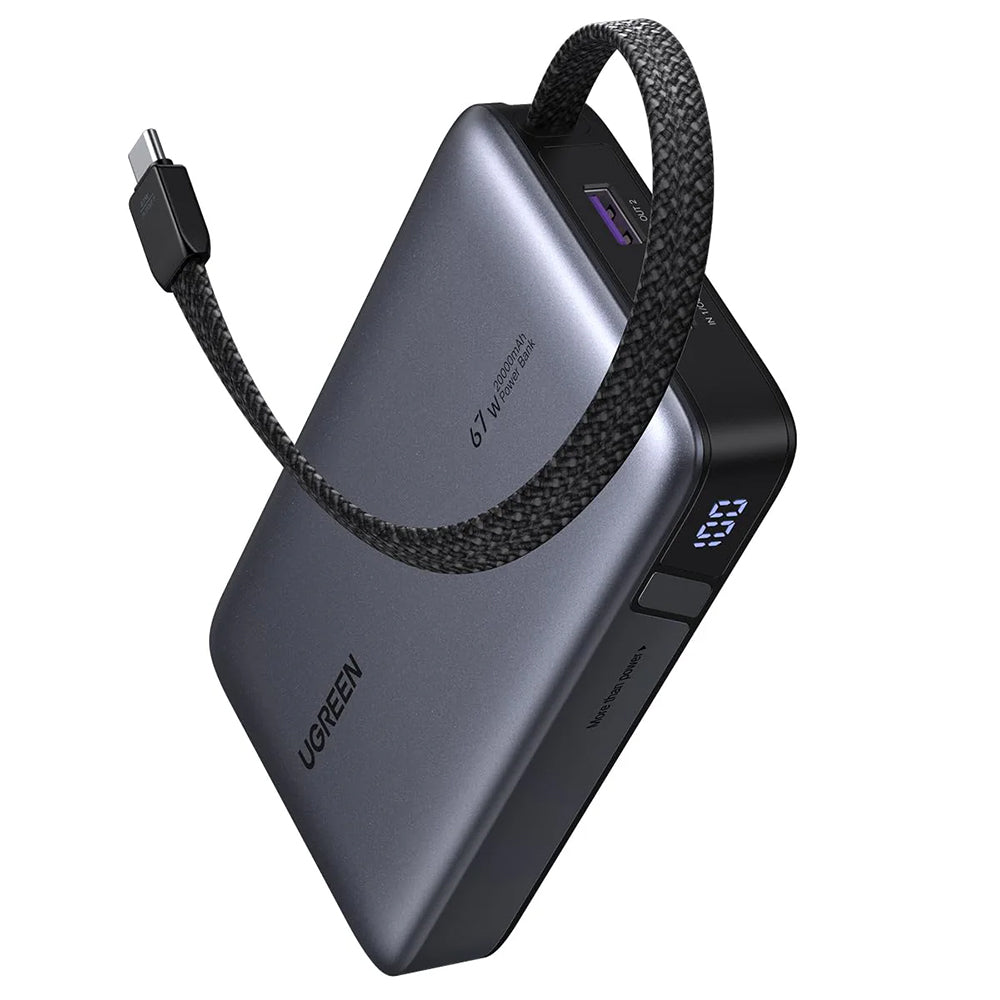 Bateria Externa UGREEN PB550, 20000mAh, 67W, QC + PD, 1 x USB-A - 2 x USB-C, Cinzento