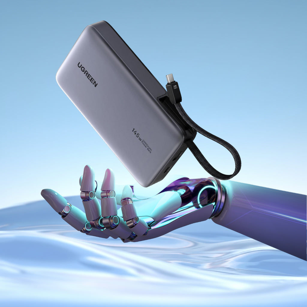 Bateria Externa UGREEN PB551 (55992), 20000mAh, 145W, QC + PD, 1 x USB-A - 2 x USB-C, Cinzento