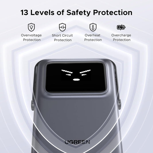 Bateria Externa Wireless UGREEN PB572 Uno, 10000mAh, 20W, PD + FQI, 1 x QI - 1 x USB-C, Cinzento
