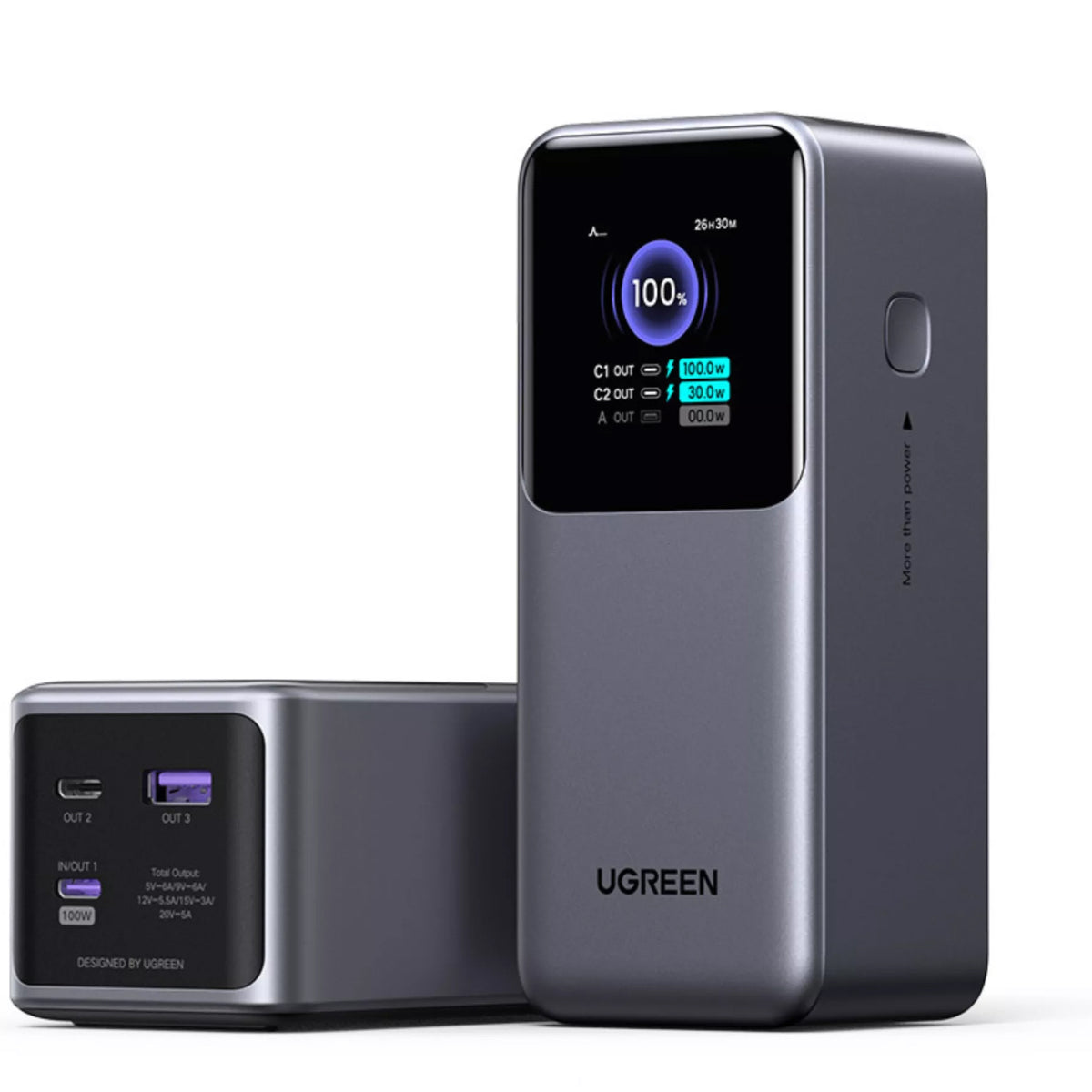 Bateria Externa UGREEN PB721, 20000mAh, 130W, QC + PD, 1 x USB-A - 2 x USB-C, Cinzento