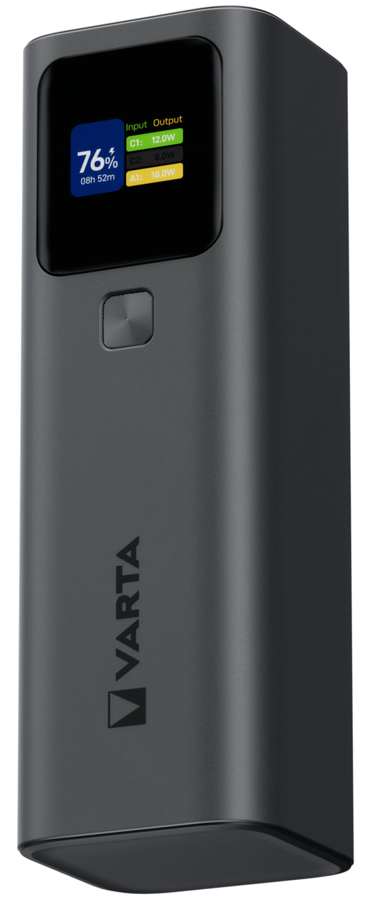 Bateria Externa Varta High Speed, 27000mAh, 140W, QC + PD, 1 x USB-A - 2 x USB-C, Preta