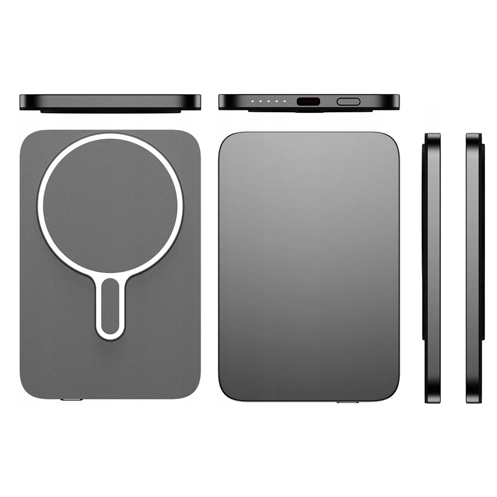 Bateria Externa Wireless 3MK MagSnap Go, 5000mAh, 20W, PD + FQI, 1 x QI - 1 x USB-C, Cinzento