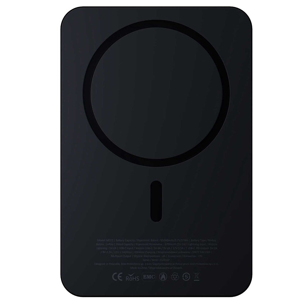 Bateria Externa Wireless 3MK MagSynergy Ni+, 5000mAh, 22.5W, PD + FQI, 1 x QI - 1 x USB-C, Preta