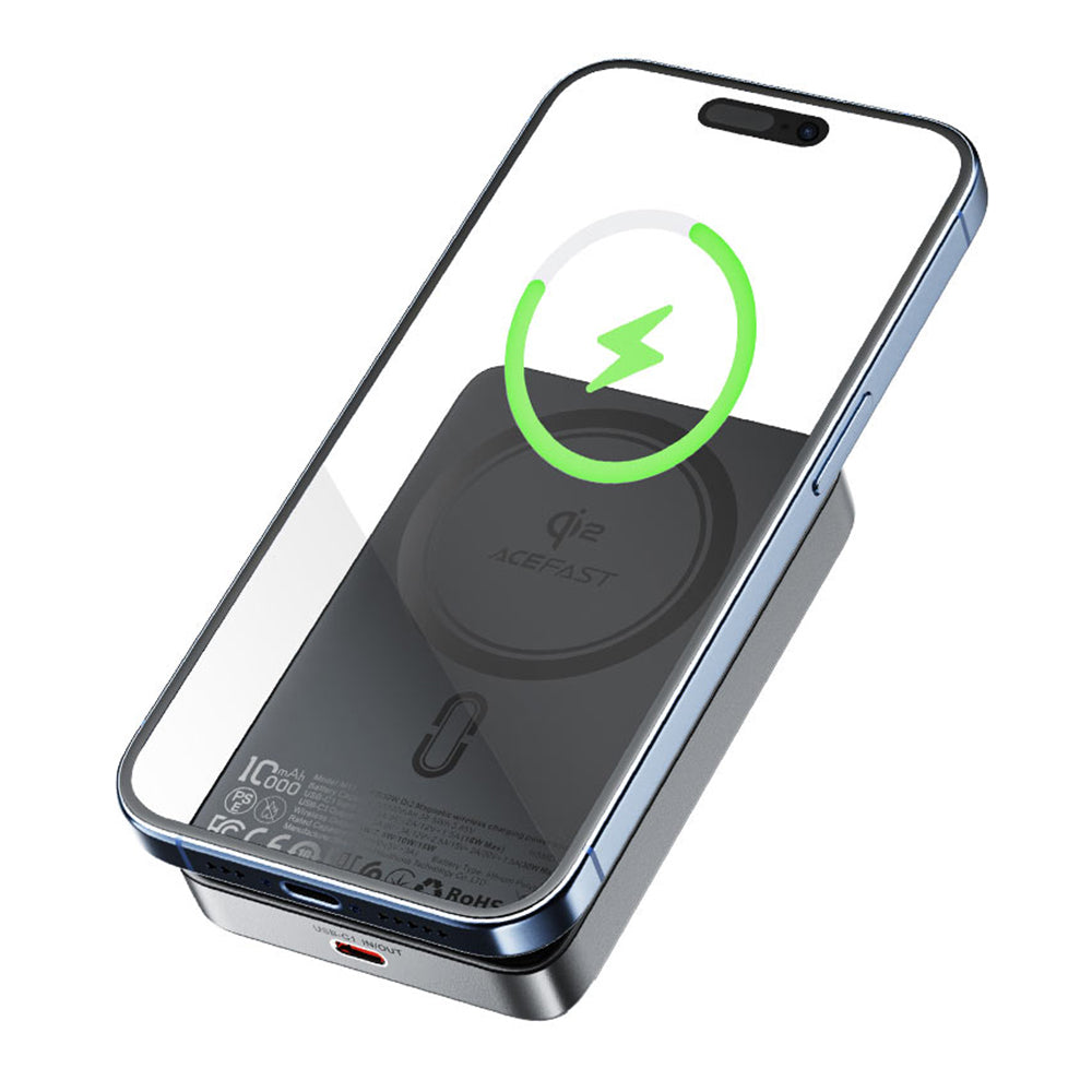 Bateria Externa Wireless Acefast M11, 10000mAh, 30W, PD + FQI, 1 x QI - 1 x USB-C, Preta