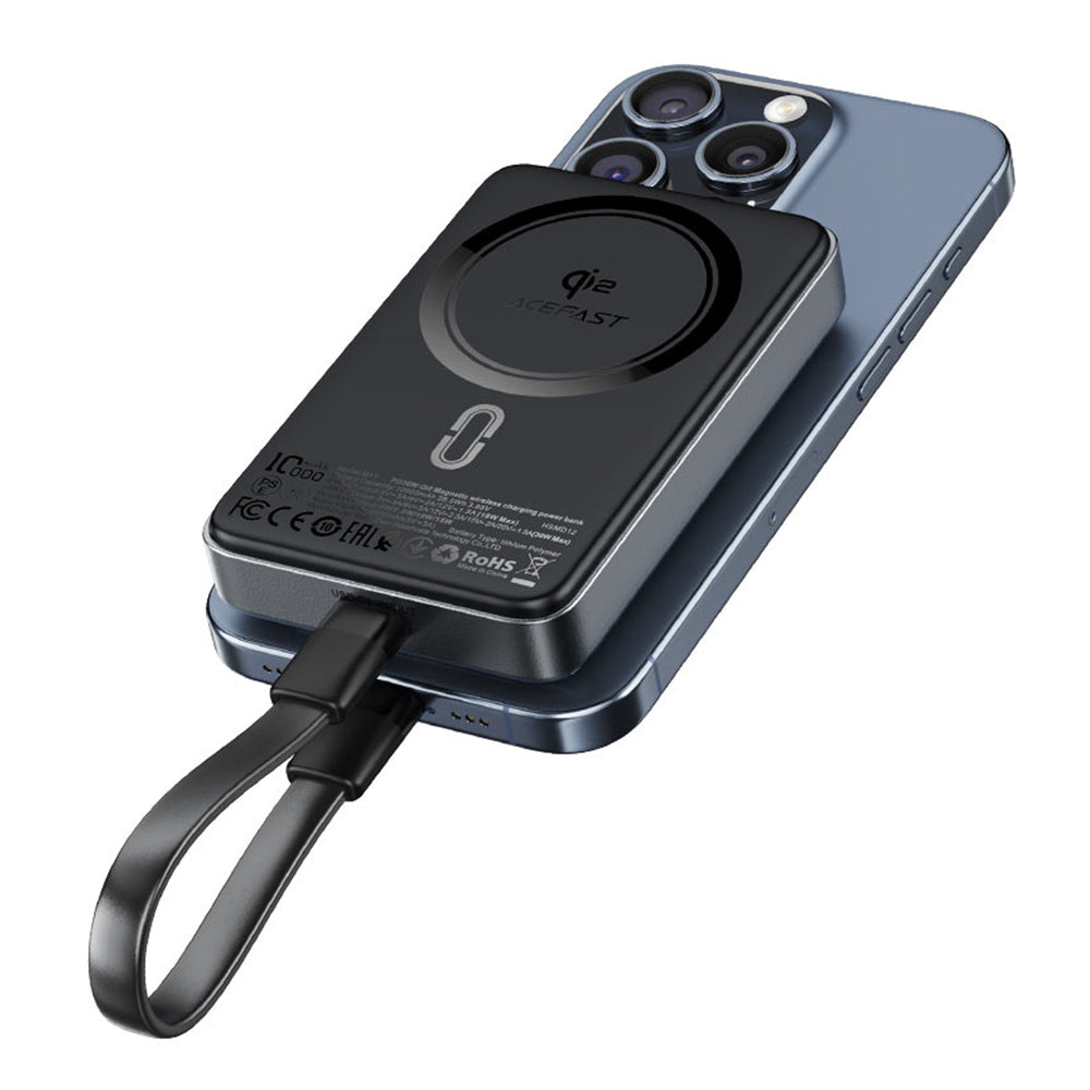 Bateria Externa Wireless Acefast M11, 10000mAh, 30W, PD + FQI, 1 x QI - 1 x USB-C, Preta