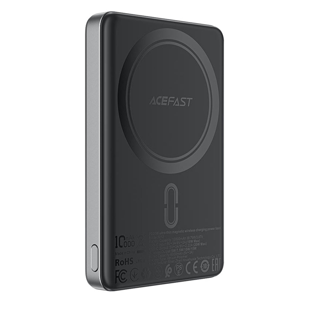Bateria Externa Wireless Acefast M12, 10000mAh, 20W, PD + FQI, 1 x QI - 1 x USB-C, Preta