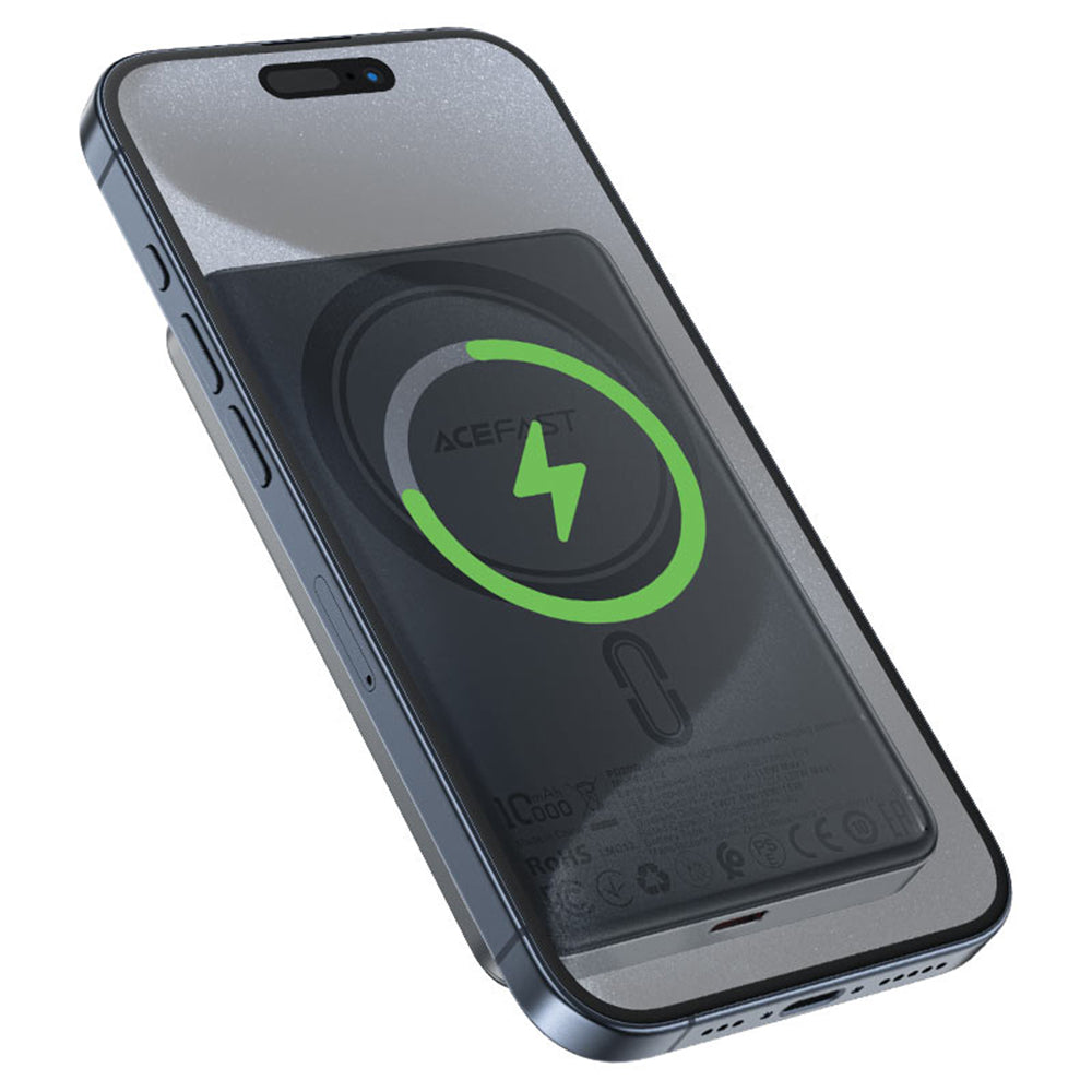 Bateria Externa Wireless Acefast M12, 10000mAh, 20W, PD + FQI, 1 x QI - 1 x USB-C, Preta