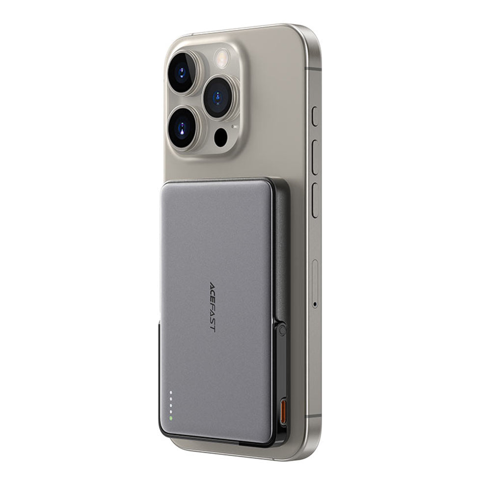 Bateria Externa Wireless Acefast M16, 5000mAh, 18W, PD + FQI, 1 x QI - 1 x USB-C, Preta