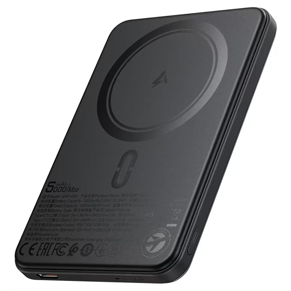 Bateria Externa Wireless Acefast M30, 5000mAh, 20W, PD + FQI, 1 x QI - 2 x USB-C, Preta
