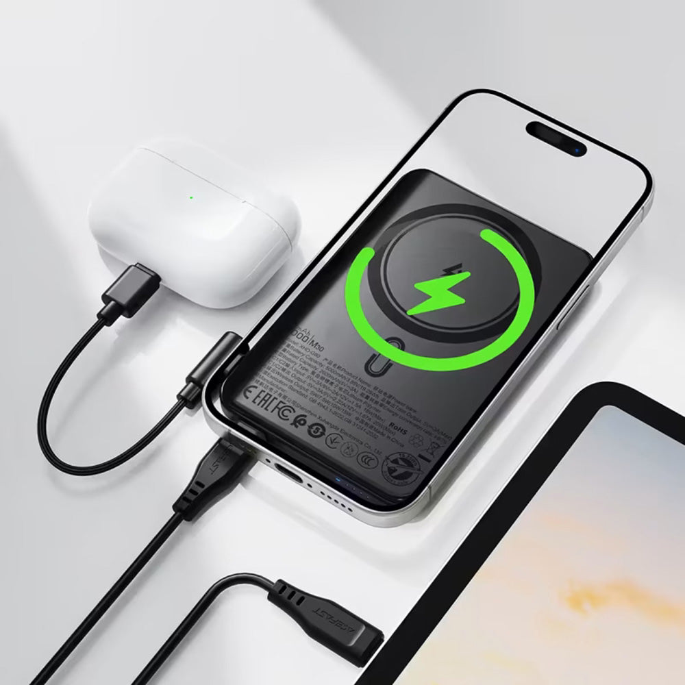 Bateria Externa Wireless Acefast M30, 5000mAh, 20W, PD + FQI, 1 x QI - 2 x USB-C, Preta