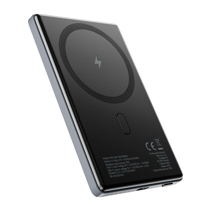 Bateria Externa Wireless Allity. APB-300, 5000mAh, 20W, PD + FQI, 1 x QI - 1 x USB-C, Cinzento