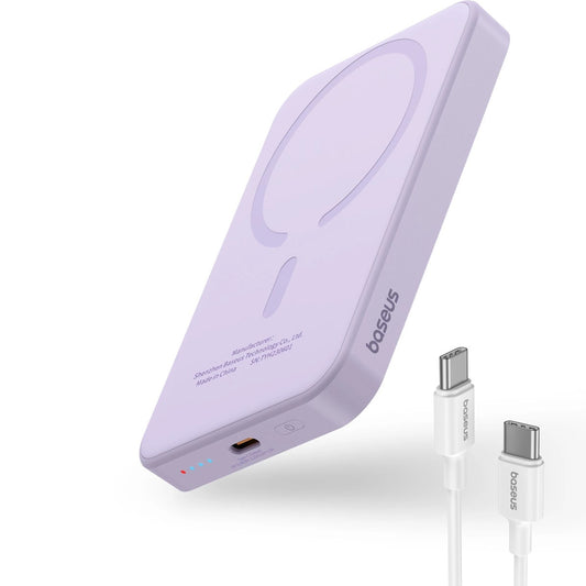 Bateria Externa Wireless Baseus Magnetic Mini, 5000mAh, 20W, PD + FQI, 1 x QI - 1 x USB-C, Roxo P10022107513