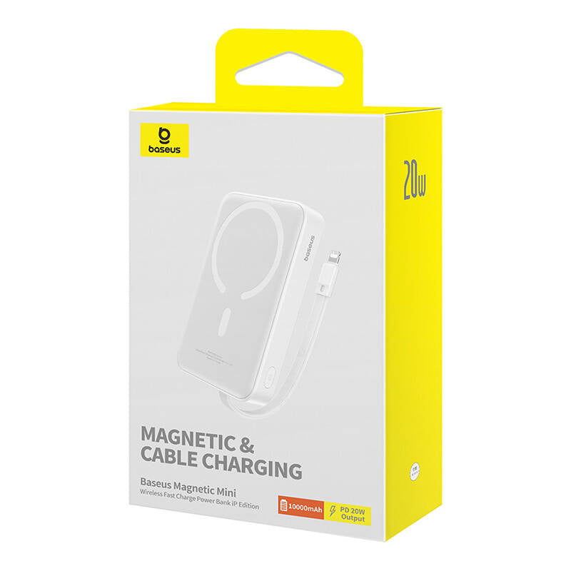 Bateria Externa Wireless Baseus Magnetic Mini, 10000mAh, 20W, PD + FQI, 1 x Lightning - 1 x QI - 1 x USB-C, Branca P10022109223-00